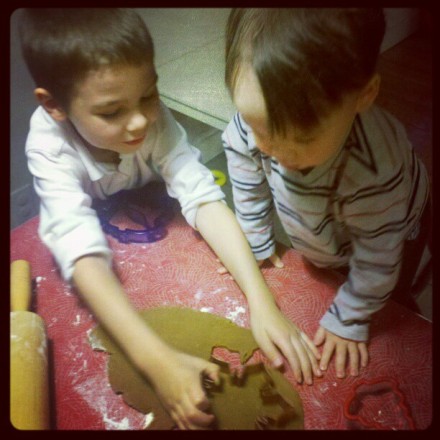 making gingerbread cookies with the big brother