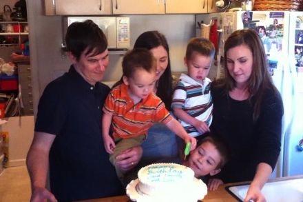 The family celebrating Caid's 8th birthday, and the twins' 3rd back in October
